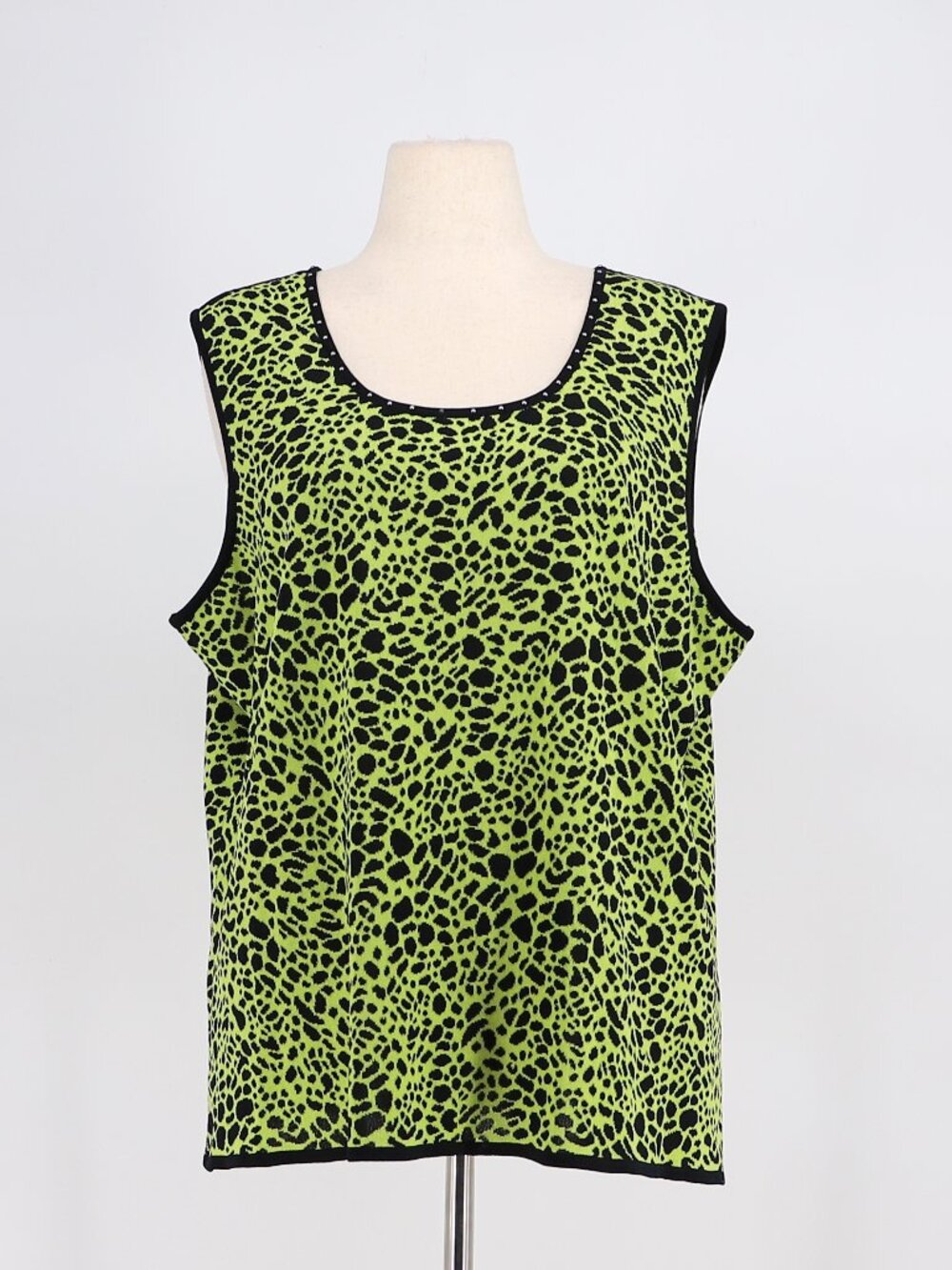 MING WANG Green Black Grommet Stud Neckline Sleeveless Shell Tank Top Size 3X
